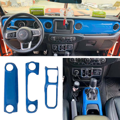 MAD BABOON 3PCS Car Center Console Dashboard Cover Trim For 2018-2023 Jeep Wrangler JL Blue/Red/Carbon Fiber Interior